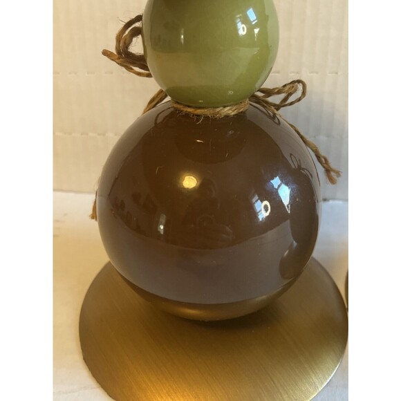 Vintage MCM Pillar Candle Holder Pair Green Brown Gold Stacked Round Minimalist - Picture 4 of 11
